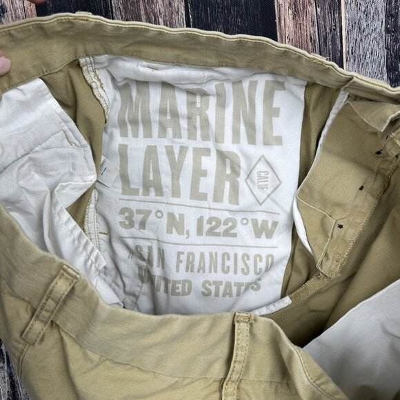 Marine Layer Pants Mens 36x32 (35x31) Tan Khaki Cotton Straight Button Fly Chino - Picture 7 of 14